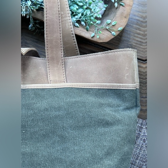 LL Bean Canvas Leather Boat Bucket Travel Shoulder Bag Satchel Khaki - Picture 11 of 16